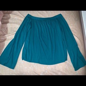 Off the shoulder flowy blue shirt